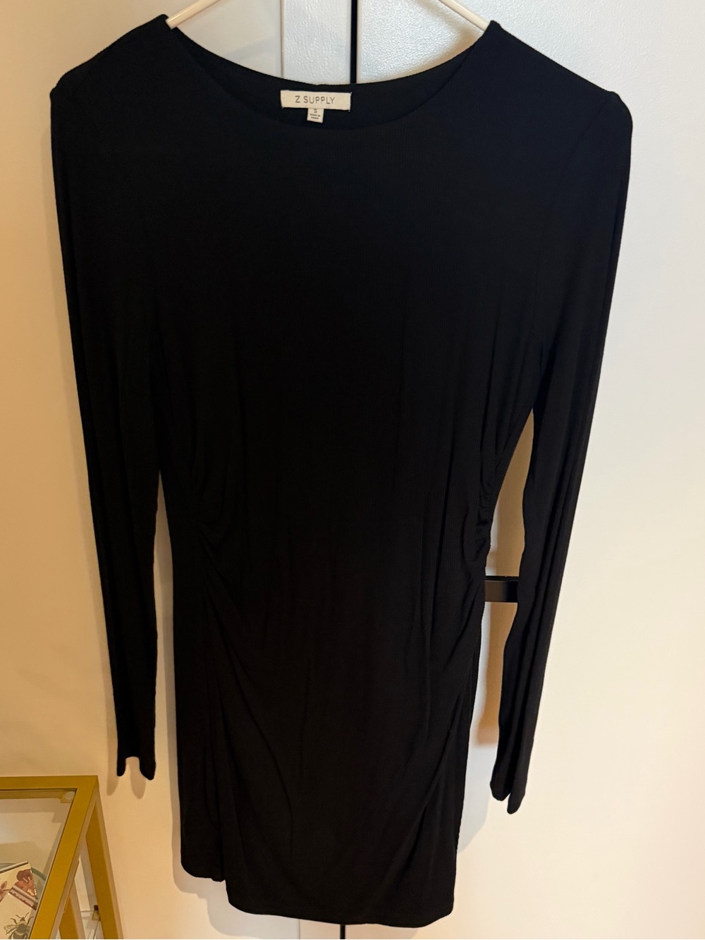 Black Cinched Mini Ribbed Dress